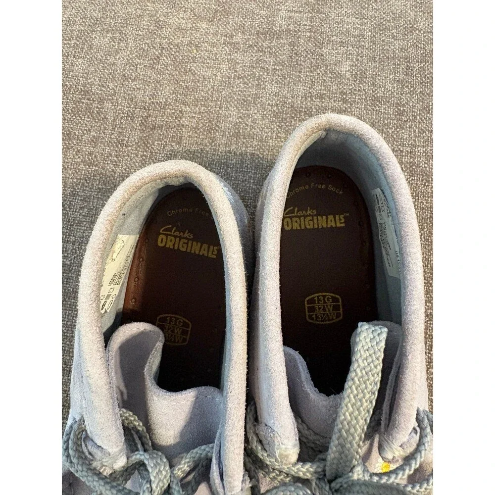 Clarks Wallabee Shoes Girls 13 in Cloud Grey Suede and daisies throughout
